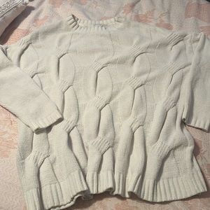 J JILL IVORY COTTON CABLE SWEATER FIT BOXY SIZE SMALL